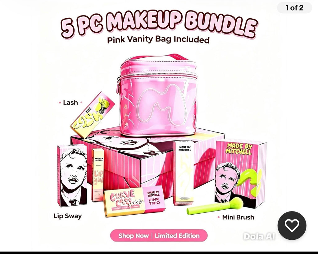 Made By Mitchell 5 Piece Makeup Bundle with Pink Vanity Case